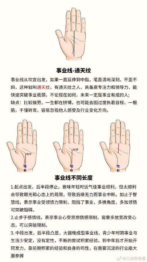 图解：手相中的事业线算命意义是