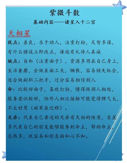 专业命理解说：天相星入十二宫