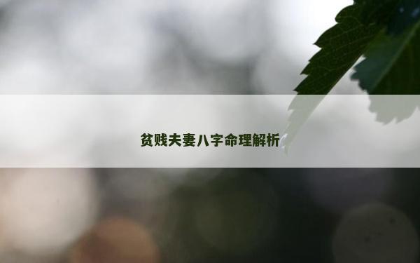 贫贱夫妻八字命理解析